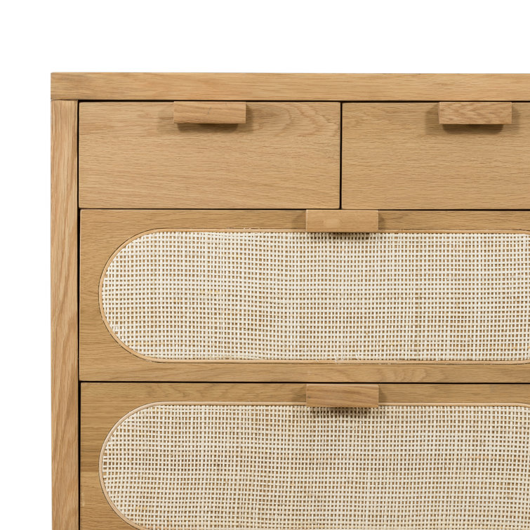 Alder Short Silhouette 8-Drawer Oak and Cane Dresser
