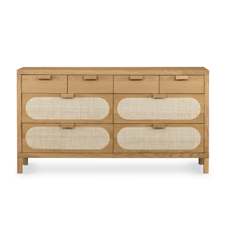 Alder Short Silhouette 8-Drawer Oak and Cane Dresser