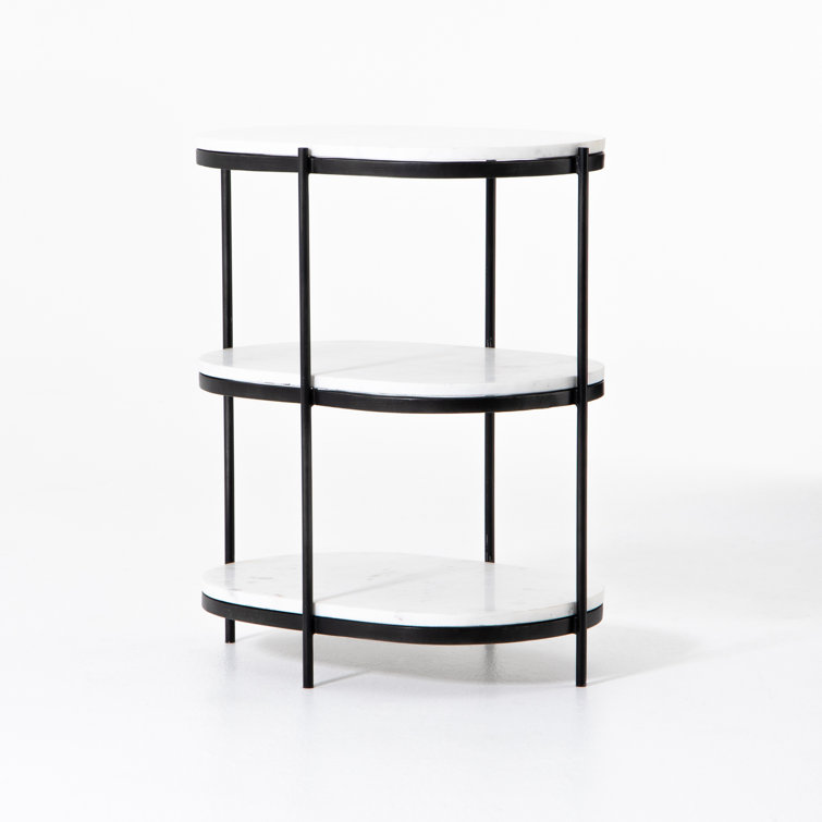 Elegant Felix Marble & Brushed Metal Nightstand, Black/White
