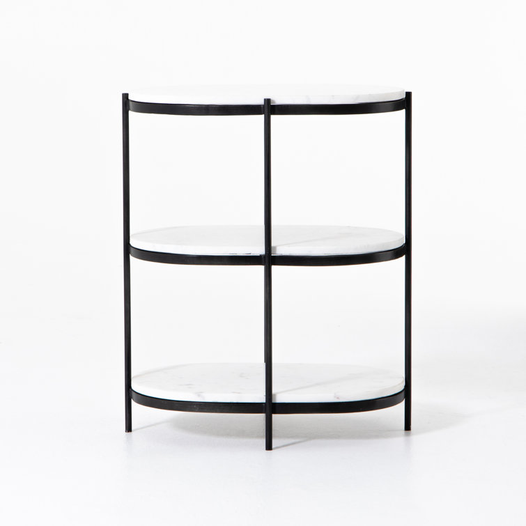 Elegant Felix Marble & Brushed Metal Nightstand, Black/White