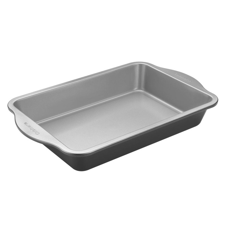 Silver Non-Stick Steel Rectangular Cake Pan with Easy-Grip Handles