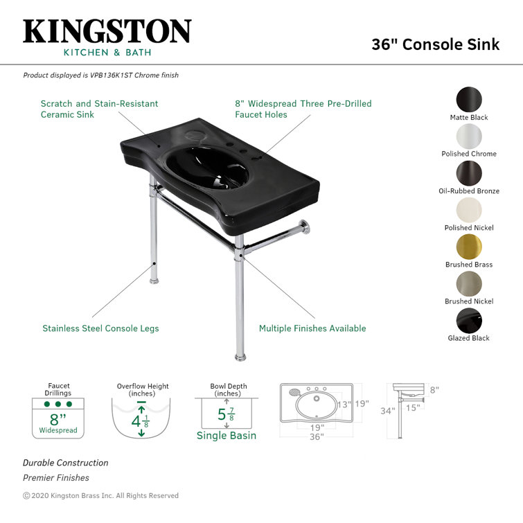 Matte Black Ceramic Wall-Mount Console Sink with Stainless Steel Legs