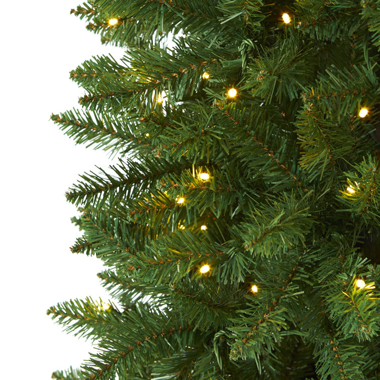 7.5ft Pre-Lit Slim Artificial Pine Christmas Tree with PVC Tips