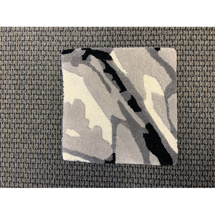 Abstract Watercolor Hand-Tufted Black Wool 8' x 10' Rug
