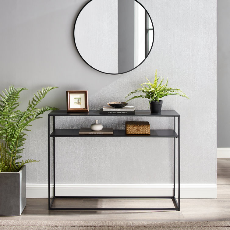 Streamlined Braxton Matte Black Steel Console Table with Storage