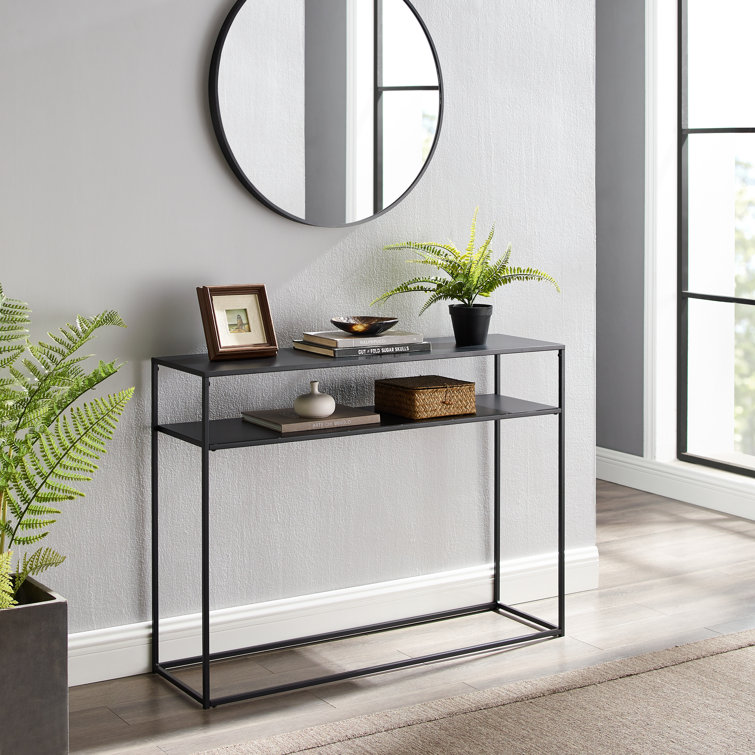 Streamlined Braxton Matte Black Steel Console Table with Storage
