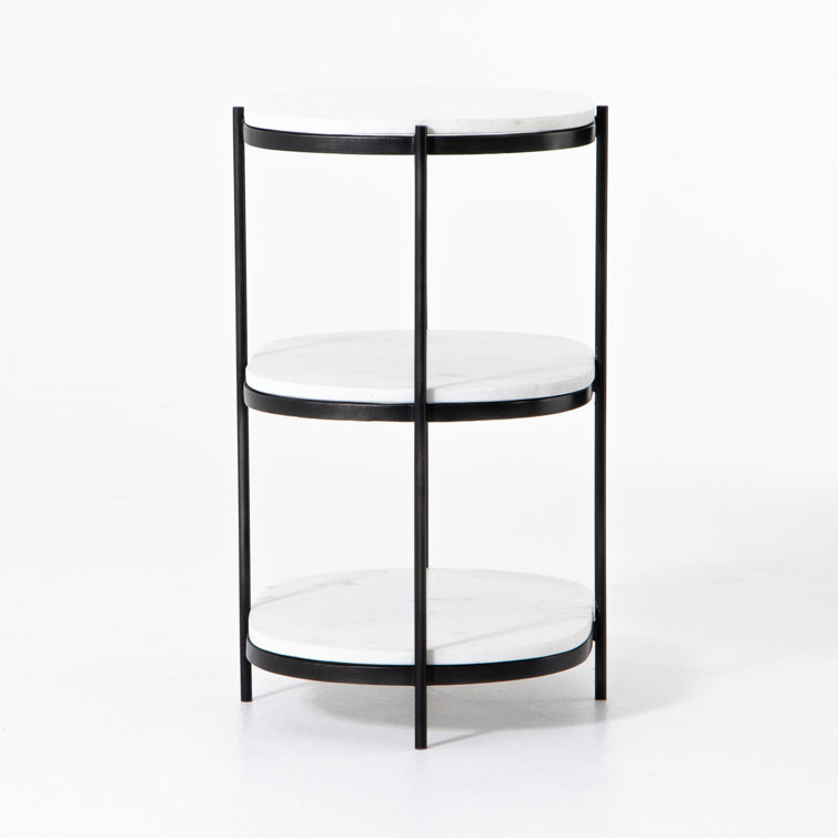 Elegant Felix Marble & Brushed Metal Nightstand, Black/White
