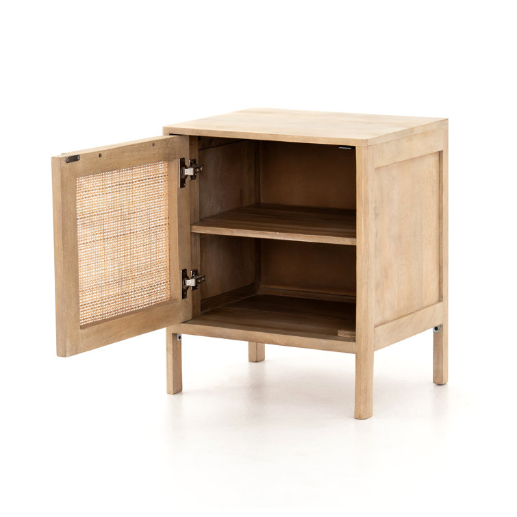 Natural Cane and Wood Rectangular Nightstand with Shelf