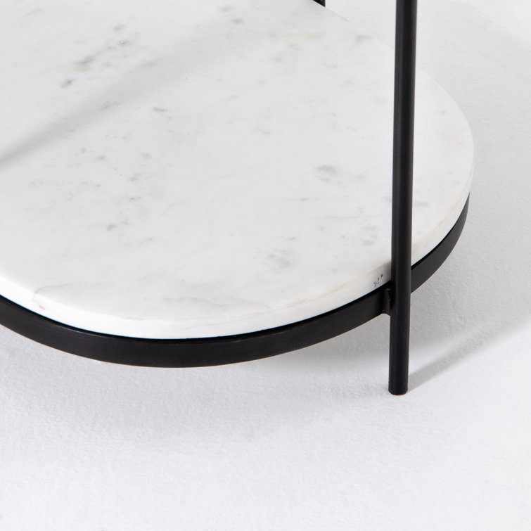 Elegant Felix Marble & Brushed Metal Nightstand, Black/White