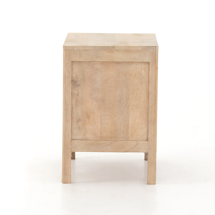 Natural Cane and Wood Rectangular Nightstand with Shelf
