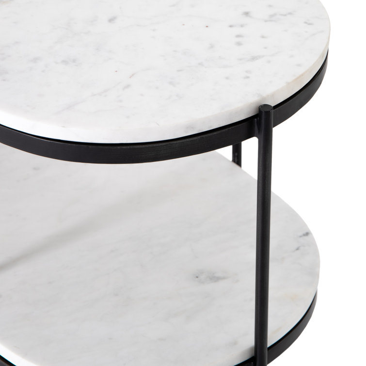 Elegant Felix Marble & Brushed Metal Nightstand, Black/White