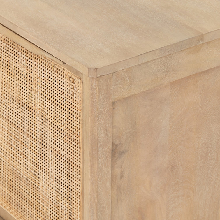 Natural Cane and Wood Rectangular Nightstand with Shelf