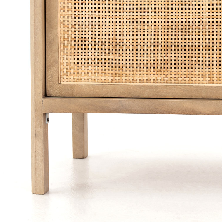 Natural Cane and Wood Rectangular Nightstand with Shelf