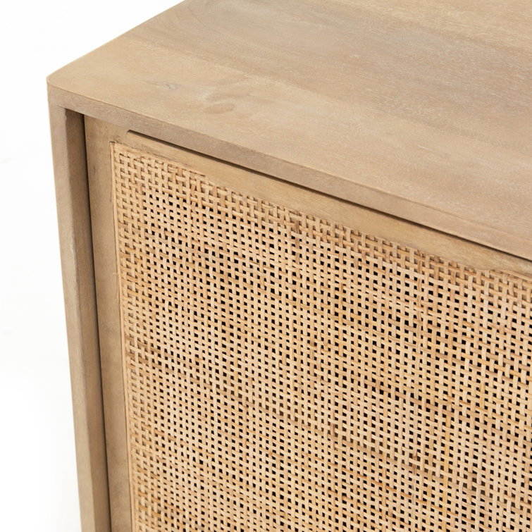 Natural Cane and Wood Rectangular Nightstand with Shelf