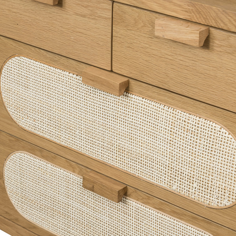 Alder Short Silhouette 8-Drawer Oak and Cane Dresser