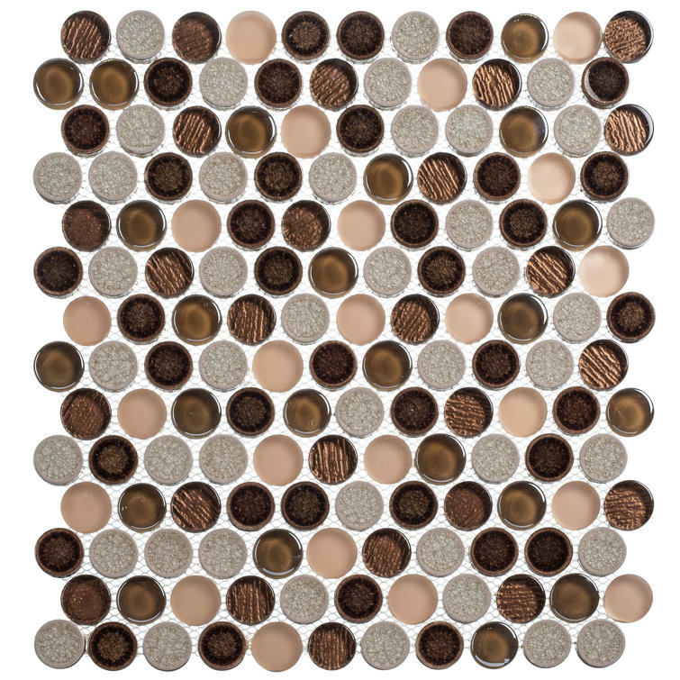 Polka Brown Penny Round Mosaic Ceramic Tile Sheet