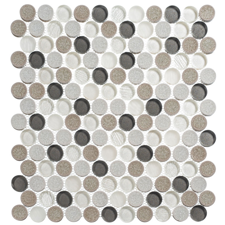 Polka Black and White Penny Round Mosaic Tile