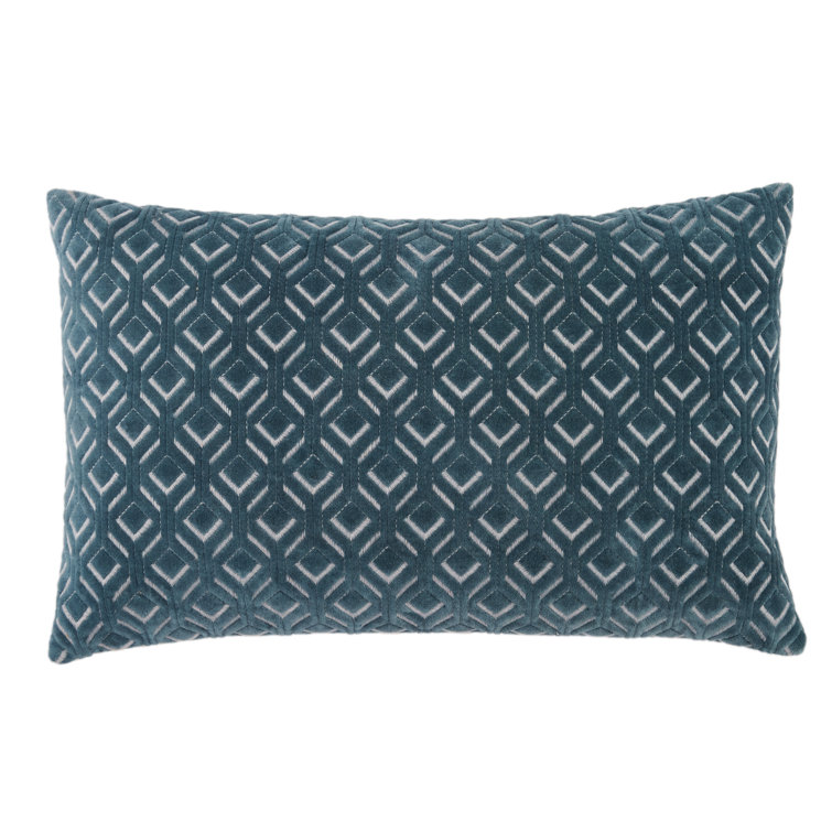 Blue Embroidered Cotton Lumbar Throw Pillow with Down Fill