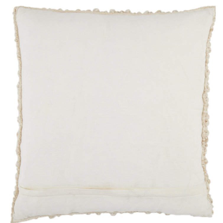 Tan and Ivory Wool Embroidered Square Throw Pillow