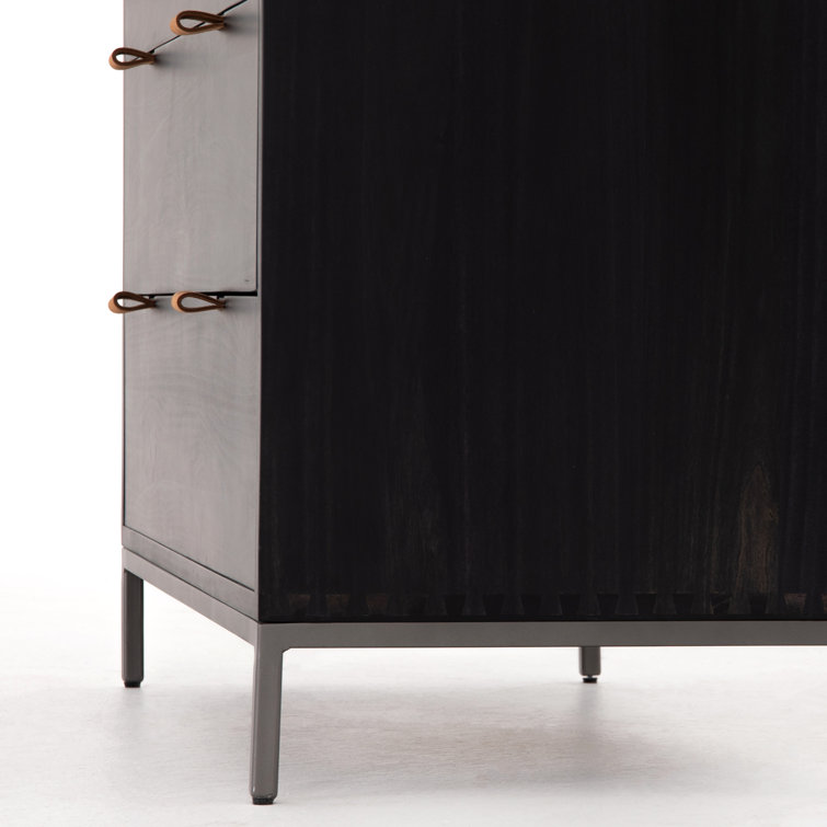 Rosamonde Mid-Century 5-Drawer Black Dresser with Leather Pulls