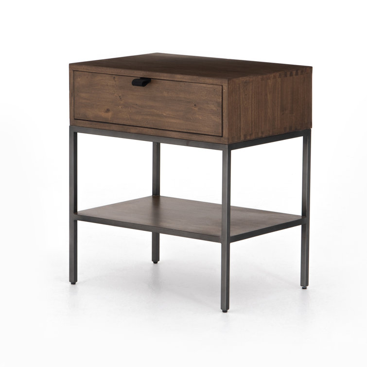 Auburn Poplar 24" Contemporary Brown Nightstand with Leather Pull