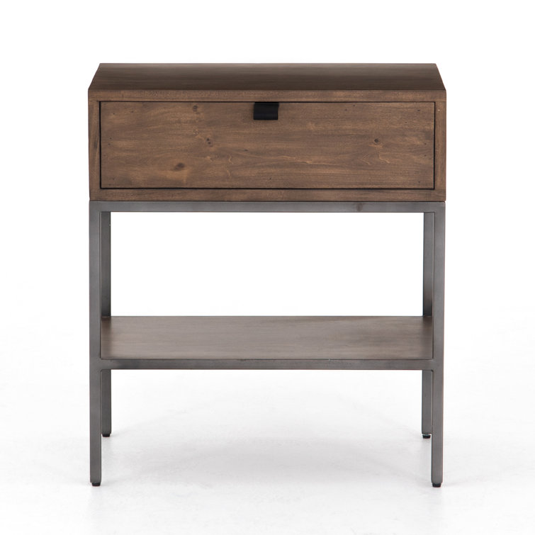 Auburn Poplar 24" Contemporary Brown Nightstand with Leather Pull