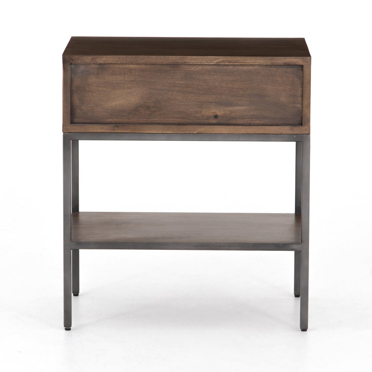 Auburn Poplar 24" Contemporary Brown Nightstand with Leather Pull