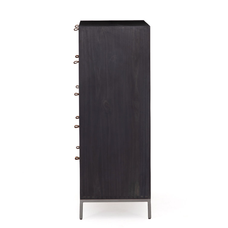 Rosamonde Mid-Century 5-Drawer Black Dresser with Leather Pulls