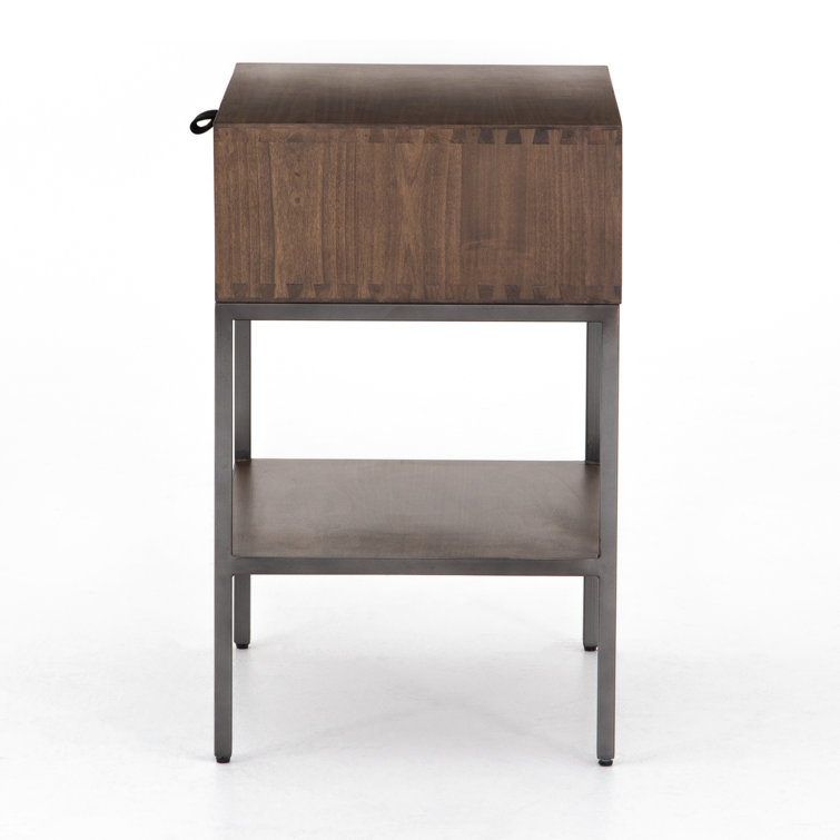 Auburn Poplar 24" Contemporary Brown Nightstand with Leather Pull