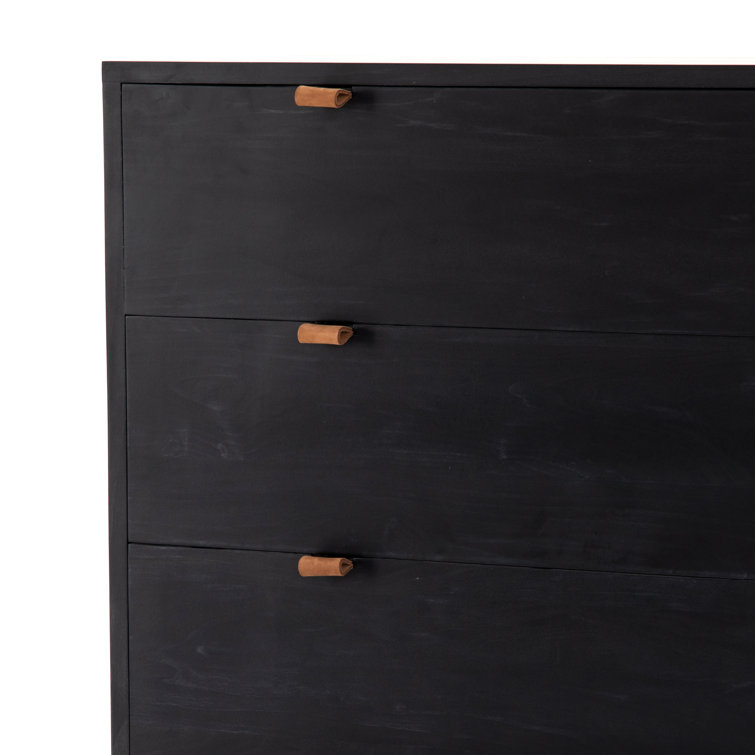 Rosamonde Mid-Century 5-Drawer Black Dresser with Leather Pulls
