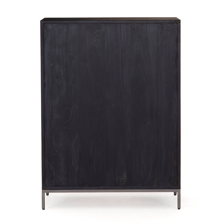 Rosamonde Mid-Century 5-Drawer Black Dresser with Leather Pulls