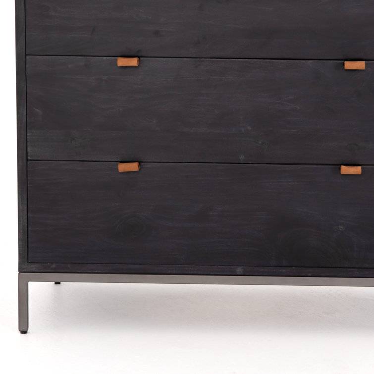 Rosamonde Mid-Century 5-Drawer Black Dresser with Leather Pulls