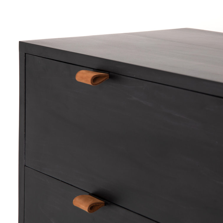 Rosamonde Mid-Century 5-Drawer Black Dresser with Leather Pulls