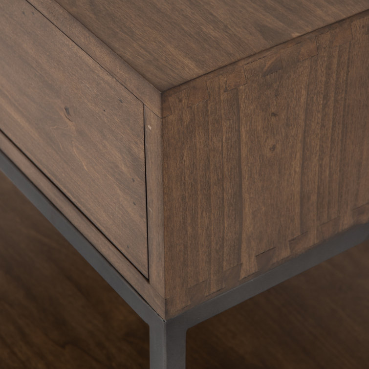 Auburn Poplar 24" Contemporary Brown Nightstand with Leather Pull