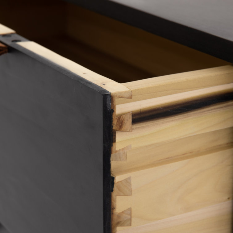 Rosamonde Mid-Century 5-Drawer Black Dresser with Leather Pulls