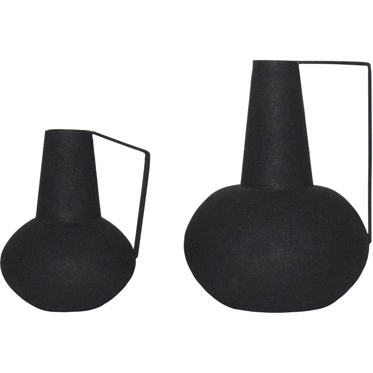 Textured Matte Black Iron Pitcher-Style Vase Set