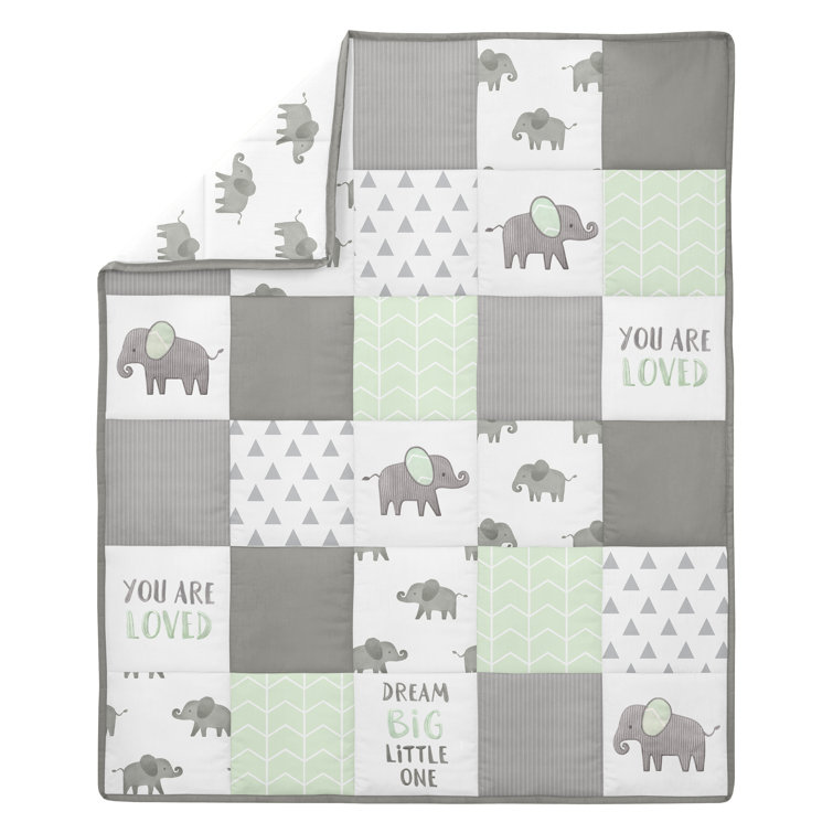 Mint and Gray Microfiber Elephant 4-Piece Crib Bedding Set