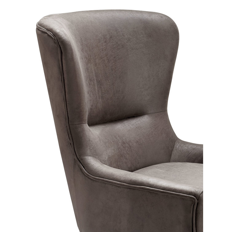 Auburn Brown Faux Leather Wingback Accent Chair with Wood Legs