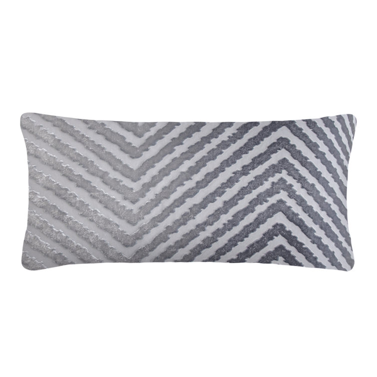 Chevron Mini Rectangular Gray Velvet Pillow Cover & Insert
