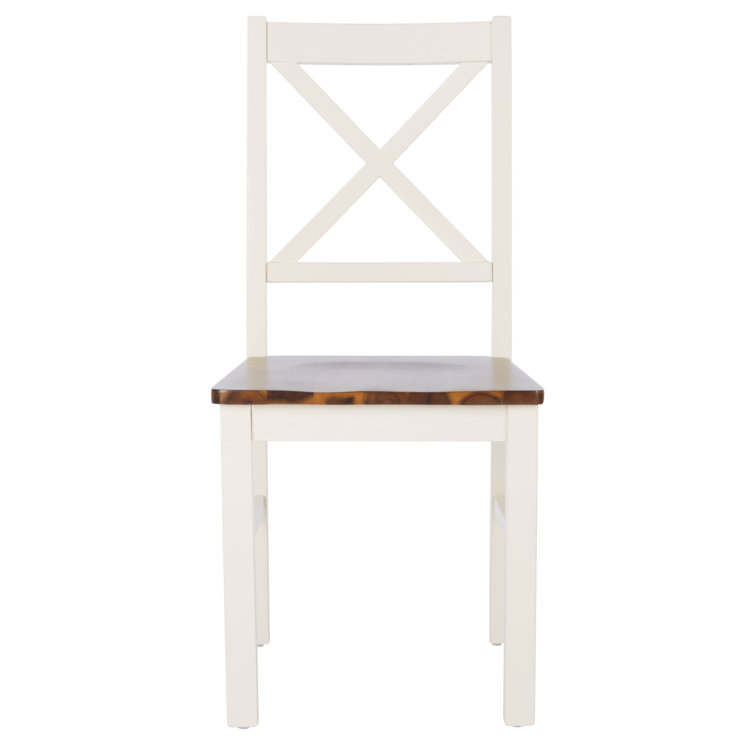 Akash White and Natural Wood Cross Back Dining Side Chair Set