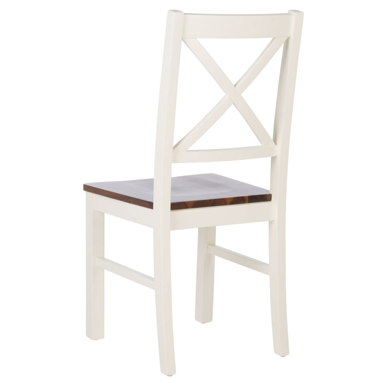 Akash White and Natural Wood Cross Back Dining Side Chair Set