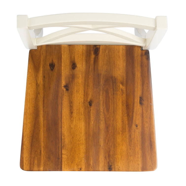 Akash White and Natural Wood Cross Back Dining Side Chair Set