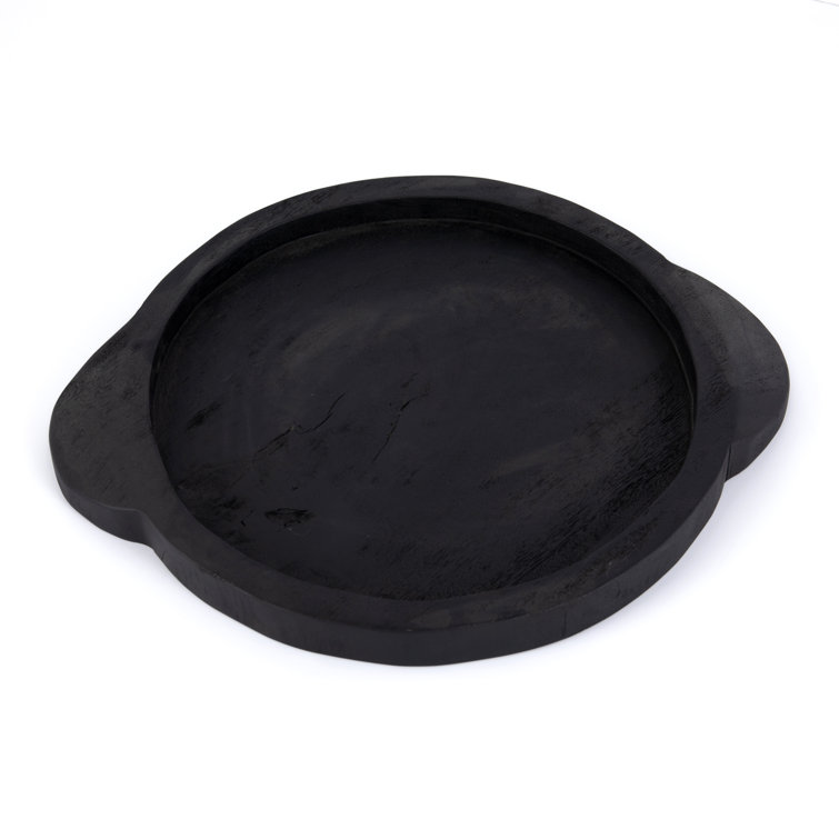 Carbonized Black Solid Wood 23.5" Round Decorative Tray