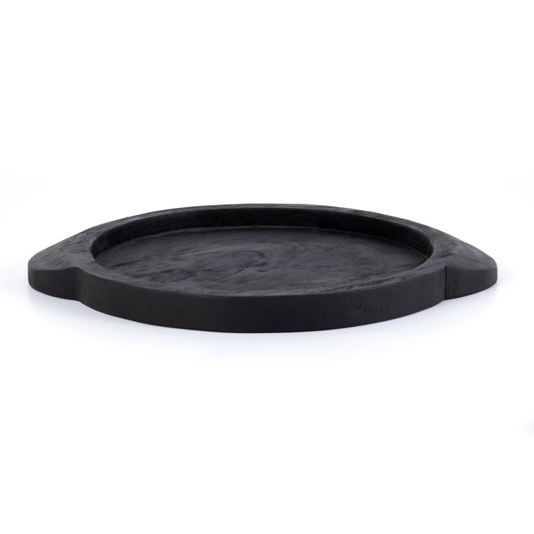 Carbonized Black Solid Wood 23.5" Round Decorative Tray