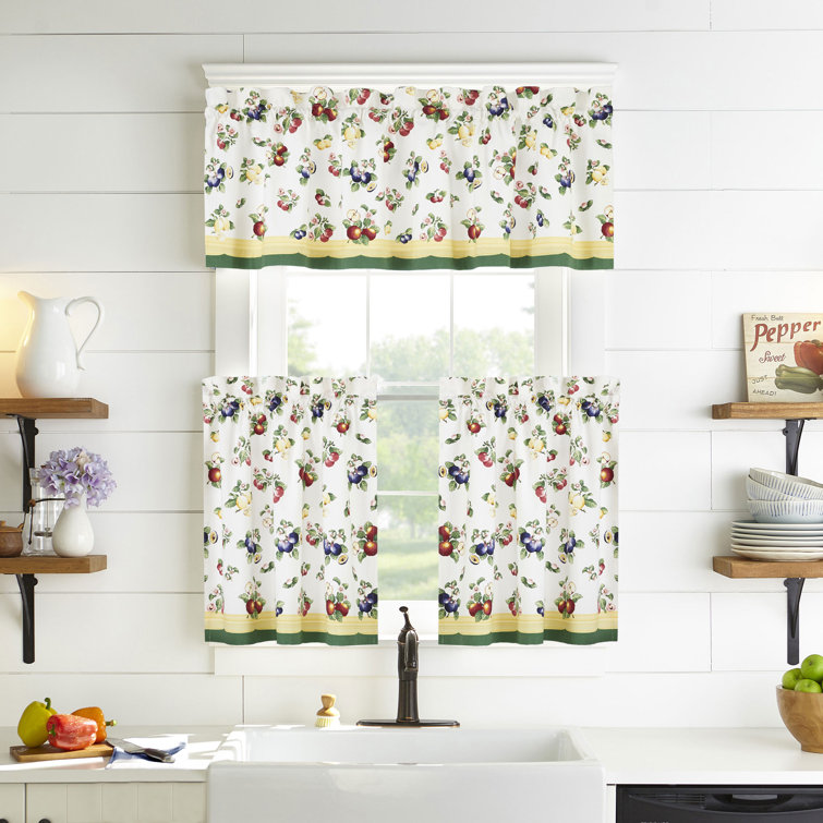 White Cotton Rod Pocket Light-Filtering Kitchen Tier Curtains, 30" x 36"