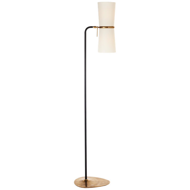 Adjustable Black and Brass Floor Lamp with Linen Shade