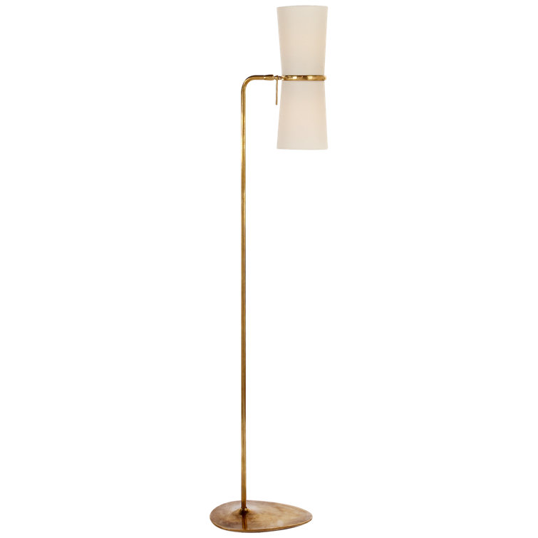 Edison Linen Shade Adjustable Task Floor Lamp in Antique Brass