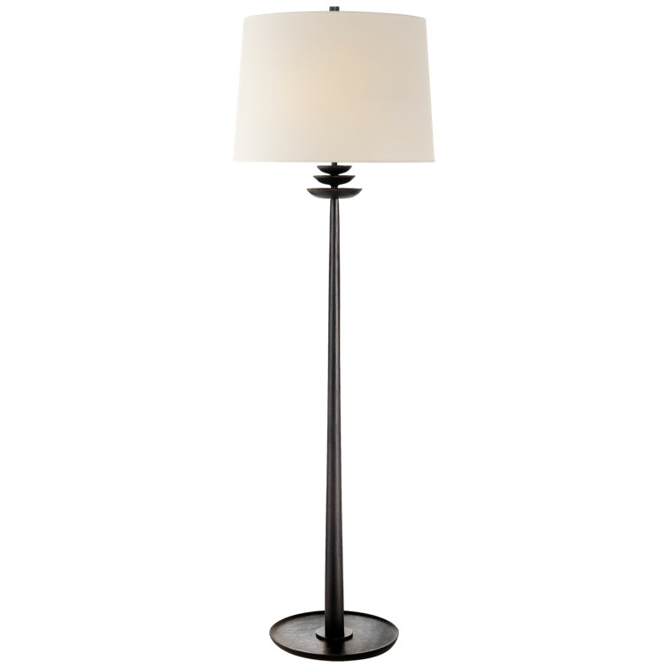 Aged Iron Floor Lamp with White Linen Shade