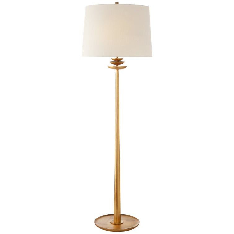 Beaumont Adjustable 62.75'' Outdoor Floor Lamp in Gild with Linen Shade