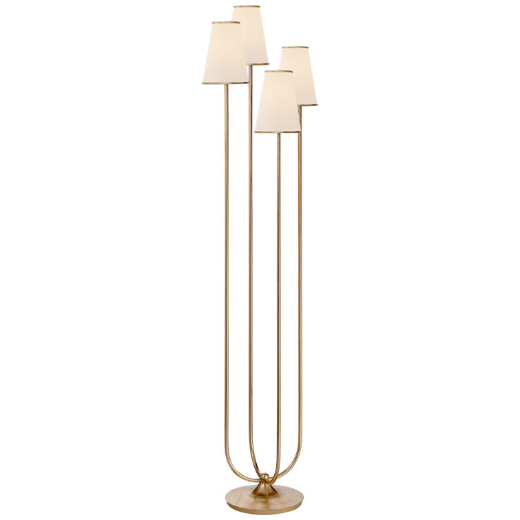 Edison Gilded Adjustable 67" Outdoor Iron Floor Lamp with Linen Shades